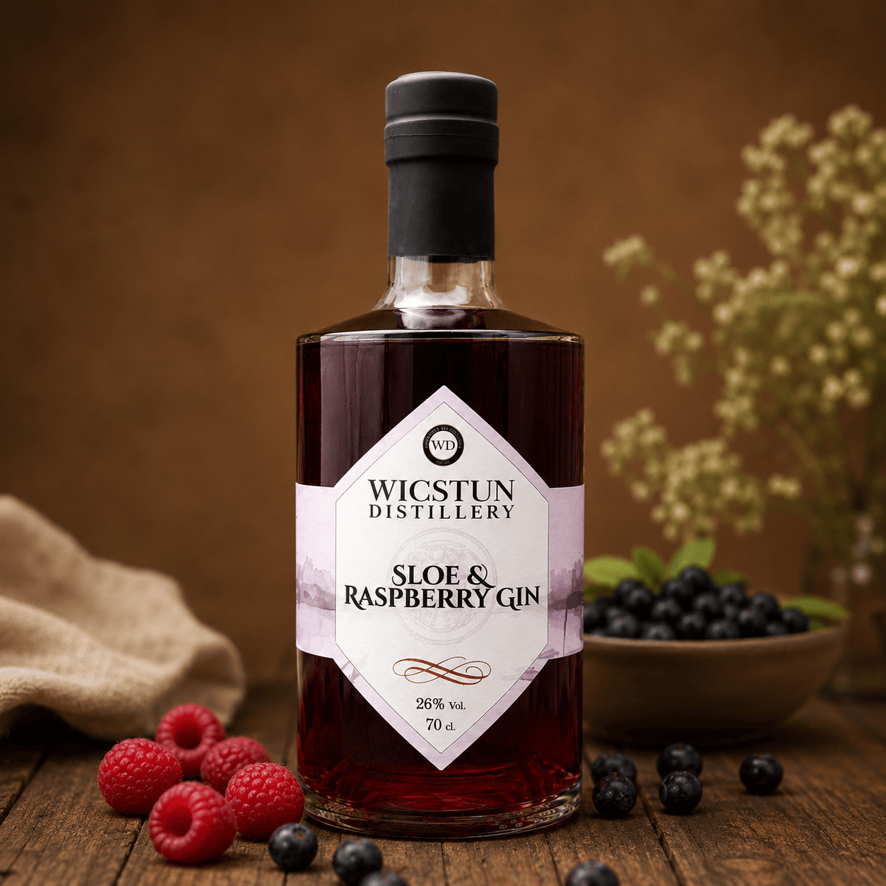 Sloe Gin Liqueur with raspberries