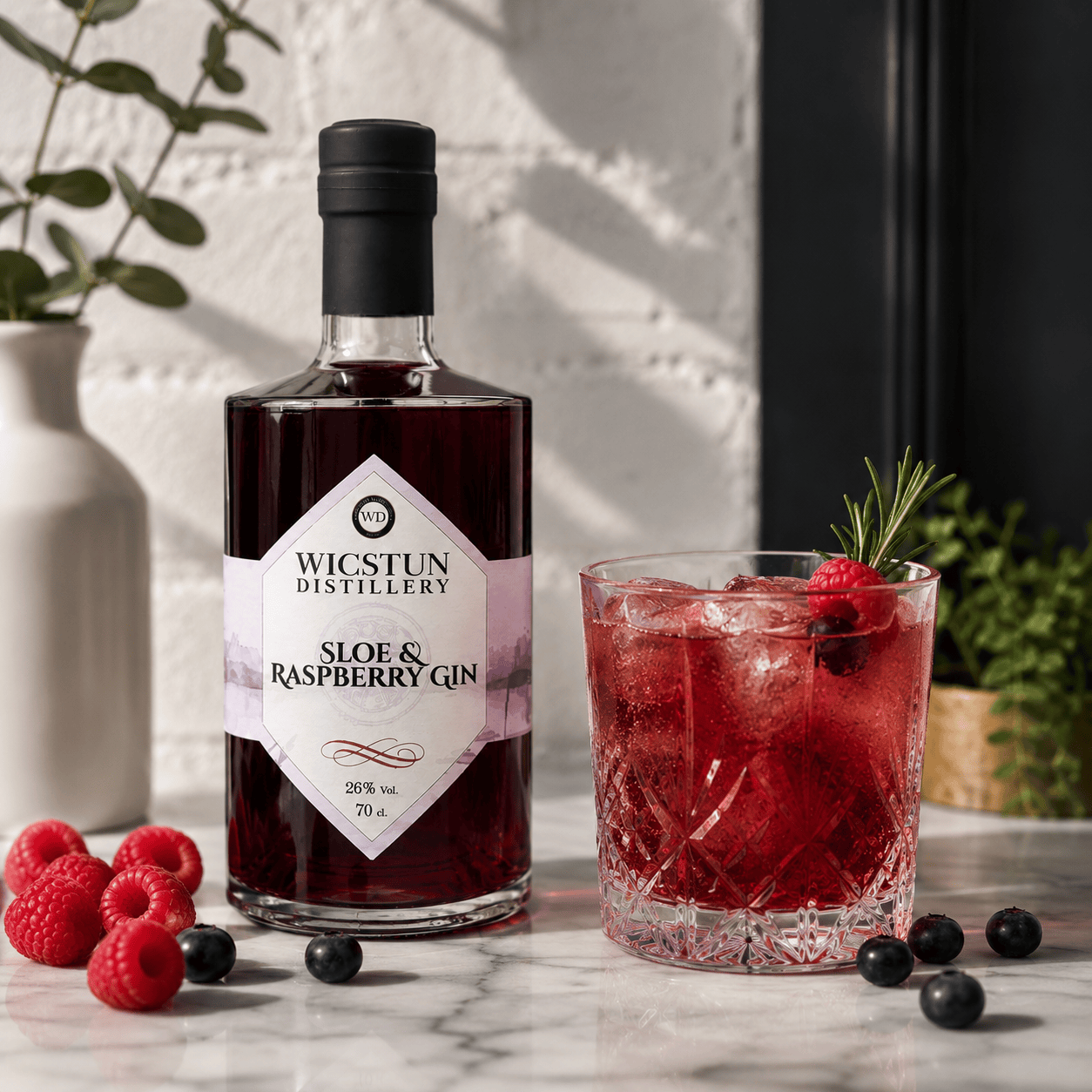 Sloe Gin Liqueur with raspberries